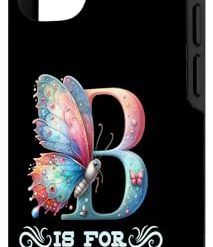 Alternative view of iPhone 14 Pro Max B Is For Bianca Girly Butterfly And Flower Initial Name Case