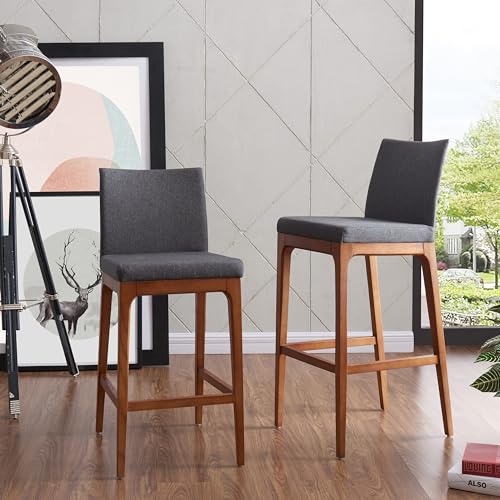 New Pacific Direct Devon PU Leather Counter stool,Walnut Brown Legs,Antique Gray,Set of 2 - Image 2