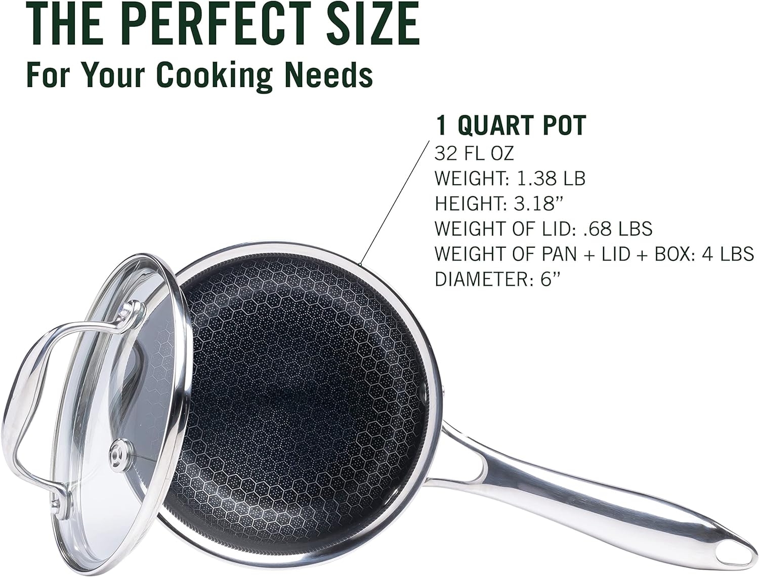 HexClad 1 Quart Hybrid Pot with Glass Lid – Non Stick Saucepan, Easy to Clean, Dishwasher & Oven Safe – Perfect for Making Sauces, Reheating Soups, Stocks, Cooking Grains - Image 5