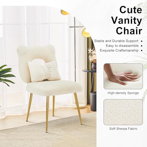 Furnimart Cute Vanity Chair, Bear Shape Makeup Chair with Backrest Pillow, Comfy Accent Chair Desk Chair Teddy fabric with Golden Metal Legs for Living Room/Dressing Room/Home Office Green - Image 6