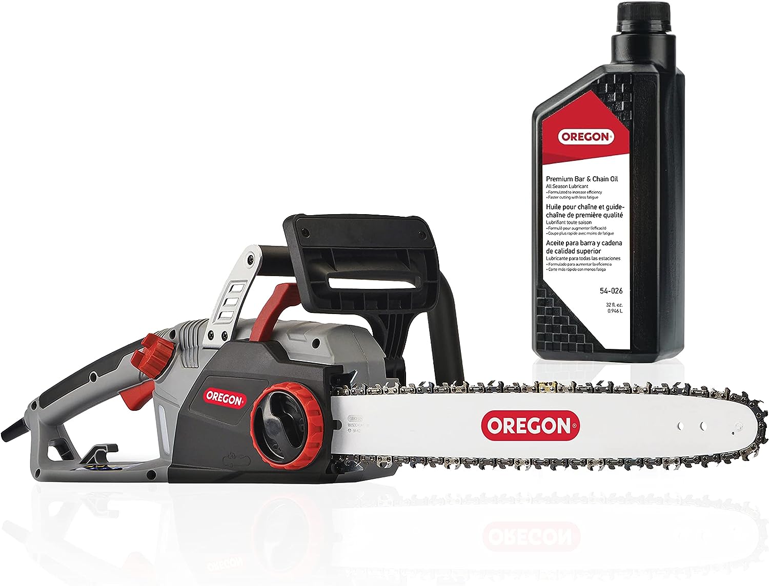Oregon CS1500 18-inch 15 Amp Self-Sharpening Corded Electric Chainsaw, with Integrated Self-Sharpening System (PowerSharp) and Chain Brake for Safety, 120V