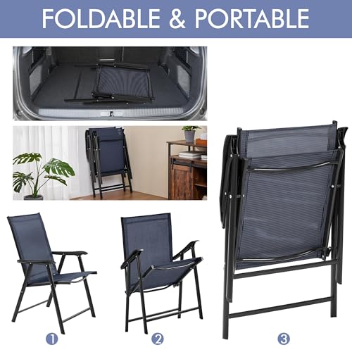 Yaheetech Patio Dining Chairs Set of 4 with Armrests, Outdoor Folding Chairs with Metal Frame and Backrest for Lawn, Garden, Yard and Poolside, Black - Image 14
