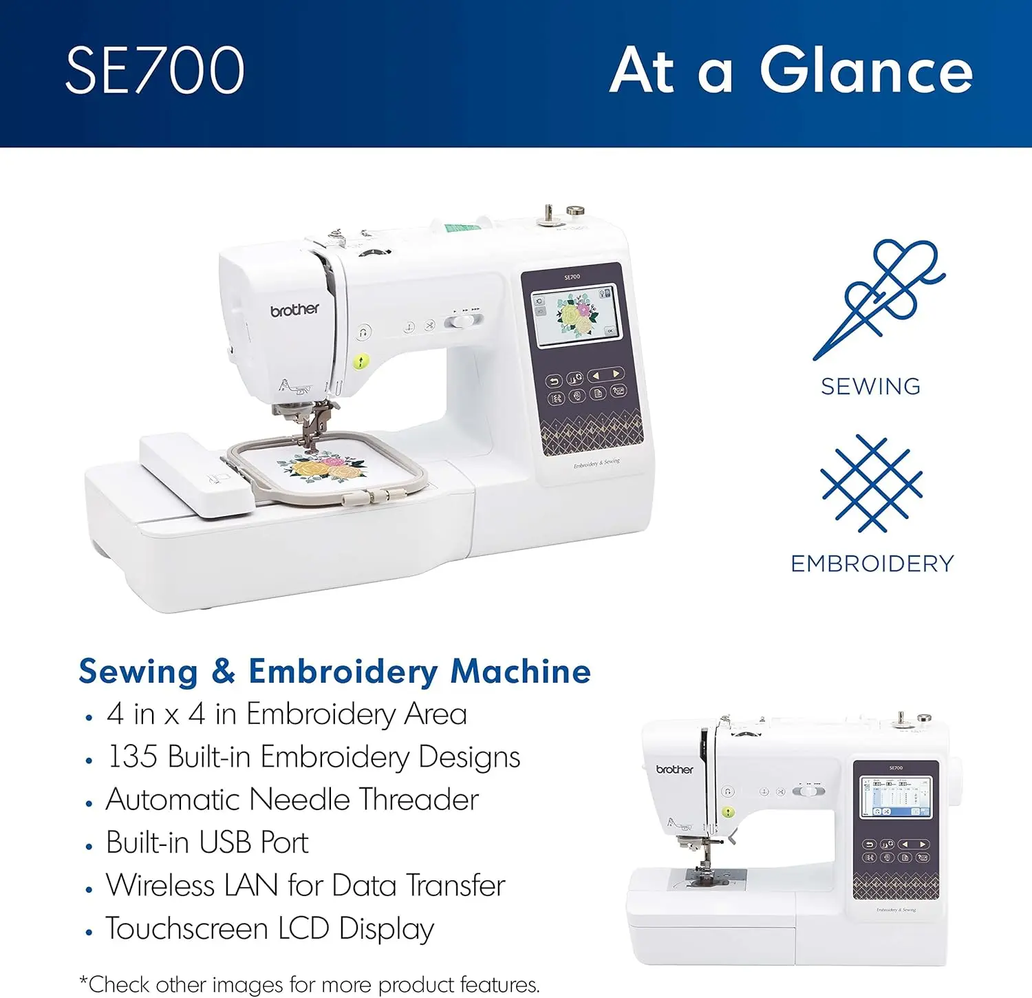 Computerized Sewing & Embroidery Machine with Wireless LAN ?C 135 Designs & 103 Stitches Built-In - Image 3