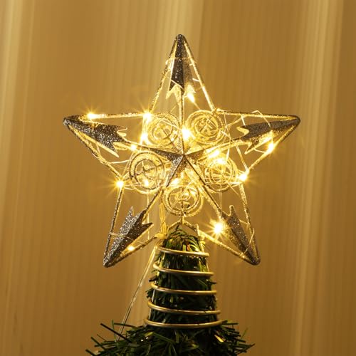 Juegoal Star Tree Topper with 20 LED Lights, Metal Golden Lighted Treetop Ornaments, Battery Powered Light Up Christmas Tree Decorations, 6.5 x 6.5 Inches - Image 8