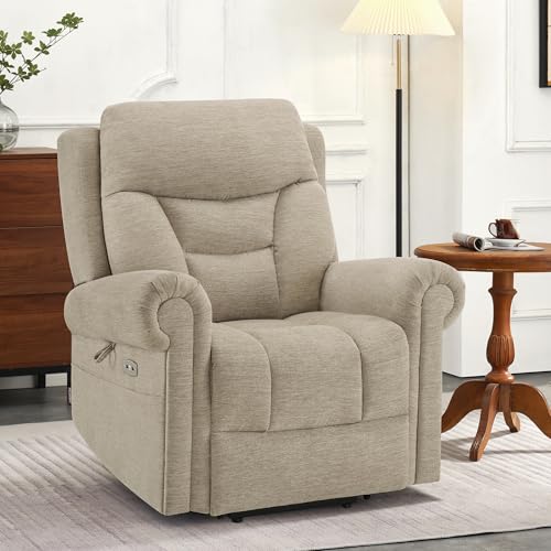 MCombo Triple Motor Power Lift Recliner Chair with Massage and Lumbar&seat Heating, Rolled Arms, Adjustable Headrest for Elderly People, Fabric 7888 (Coffee, Medium) - Image 2