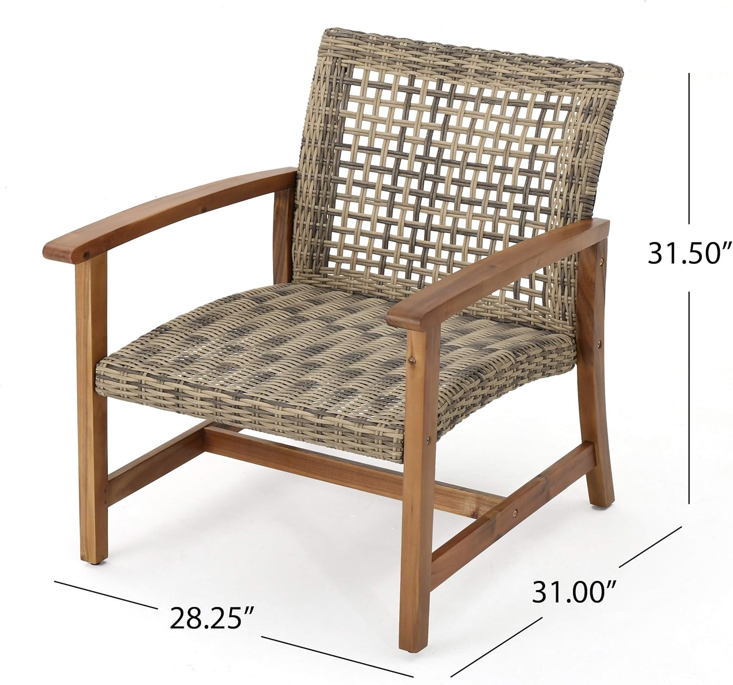 Christopher Knight Home Hampton Outdoor Mid-Century Wicker Club Chairs with Acacia Wood Frame, 2-Pcs Set, Natural Stained / Grey - Image 10
