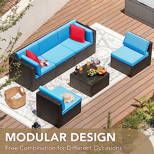 Devoko Patio Furniture Sets 6 Pieces Outdoor Sectional Rattan Sofa Manual Weaving Wicker Patio Conversation Set with Glass Table and Cushion (Beige) - Image 29