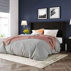 Alternative view of Allewie Queen Size Velvet Bed Frame/Vertical Channel Tufted Wingback Headboard/Upholstered Platform Bed/Strong Wooden Slats/No Box Spring Needed/Easy Assembly/Black