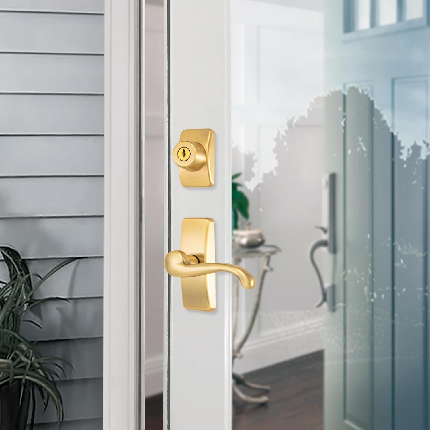 Ideal Security Door Lever with Deadbolt Lock for Storm and Screen Doors, Satin Gold - Image 9