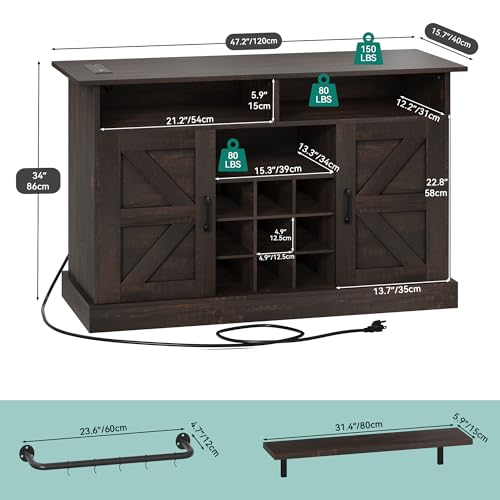 YITAHOME Buffet Cabinet, 47 Farmhouse Coffee Bar with Power Outlet, Floating Shelves, Multi-Functional Storage Sideboard Cabinet for Kitchen and Living Room (Rustic Brown) - Image 18