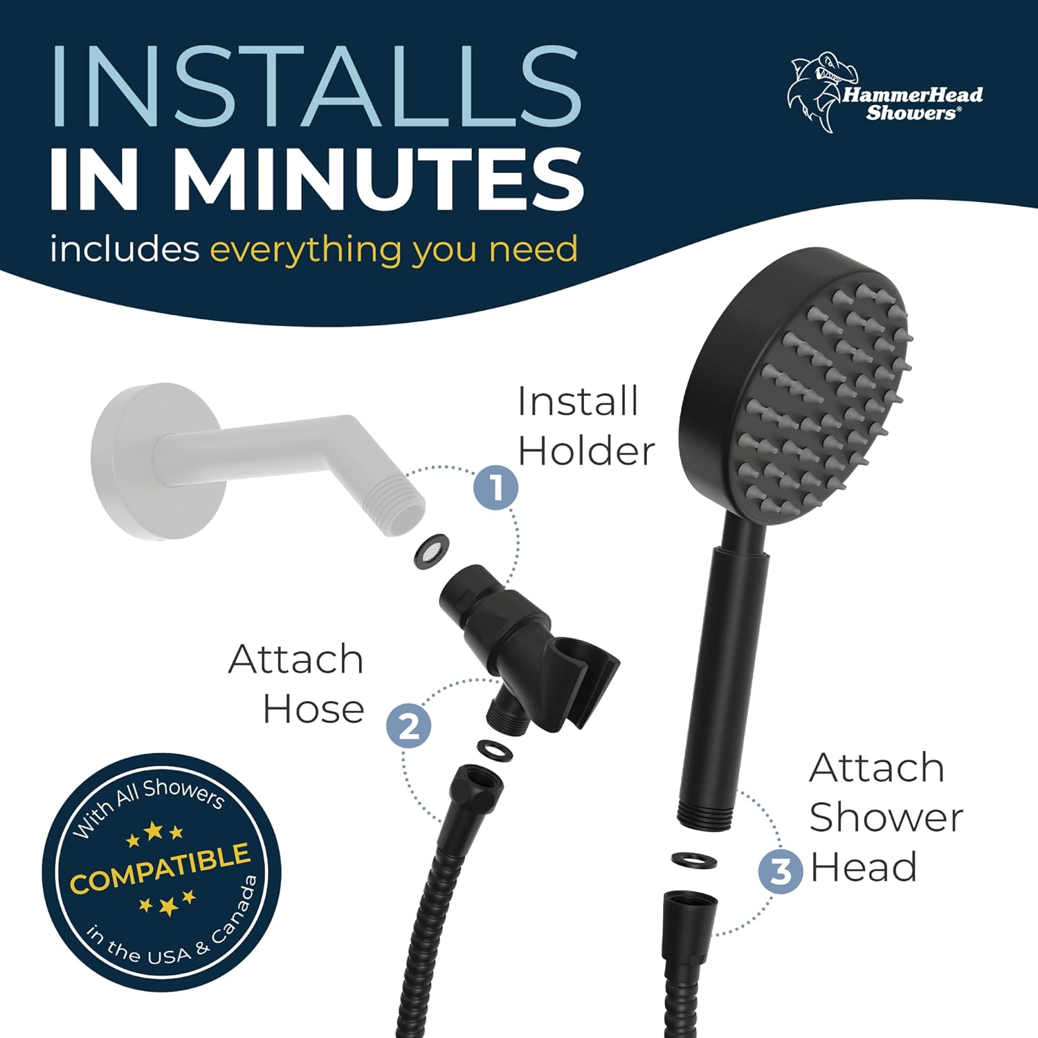 HammerHead Showers? Solid Metal LOW FLOW Handheld Shower Head with Hose and Brass Holder – OIL RUBBED BRONZE ?C Water Saving 1.75 GPM Detachable Shower Head – Adjustable Shower Wand Bracket & 6ft Hose - Image 31