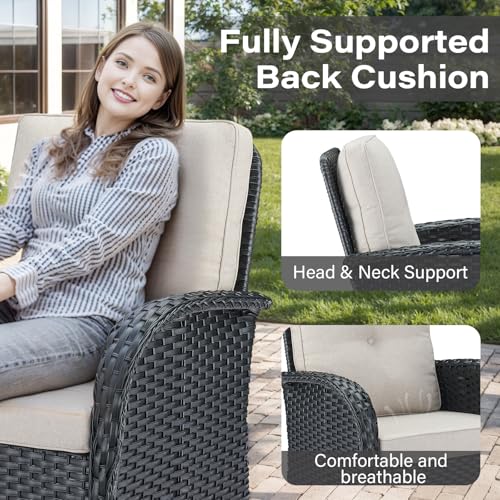 Patio Wicker Chairs Swivel Rocker – Outdoor Swivel Rocking Chairs Set of 2 with Rattan Side Table, Patio Swivel Glider Chair 3 Piece Patio Furniture Sets for Deck Porch Pool Brown/Blue - Image 41