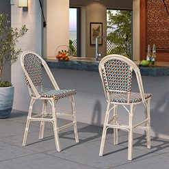 Alternative view of PURPLE LEAF French Counter Height Bar Stool Set of 2 25 White Print Finish Patio Bar Chairs with Back Rattan Bar Chairs French Bistro Set for Kitchen Outdoor Counter Stool Colorful