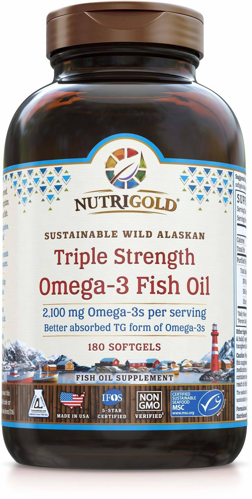 NutriGold Triple Strength Omega-3 Fish Oil 180 Softgels