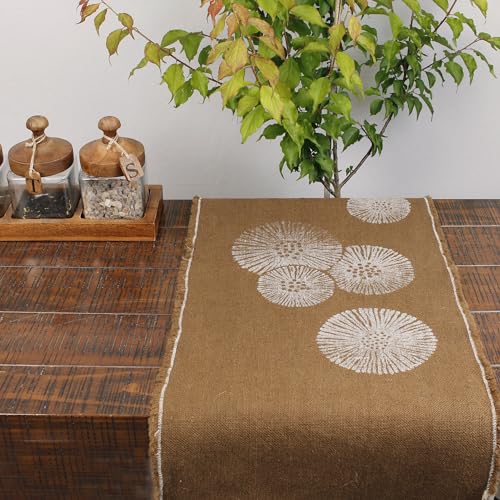 Cheyenne Burlap Linen Table Runner ?C Hand Printed ?C 100% Linen ?CFringed Edge- Prewashed, Pre-shrunk, and Machine Washable ?C Chocolate Brown (14X36, White Dandelion) - Image 5