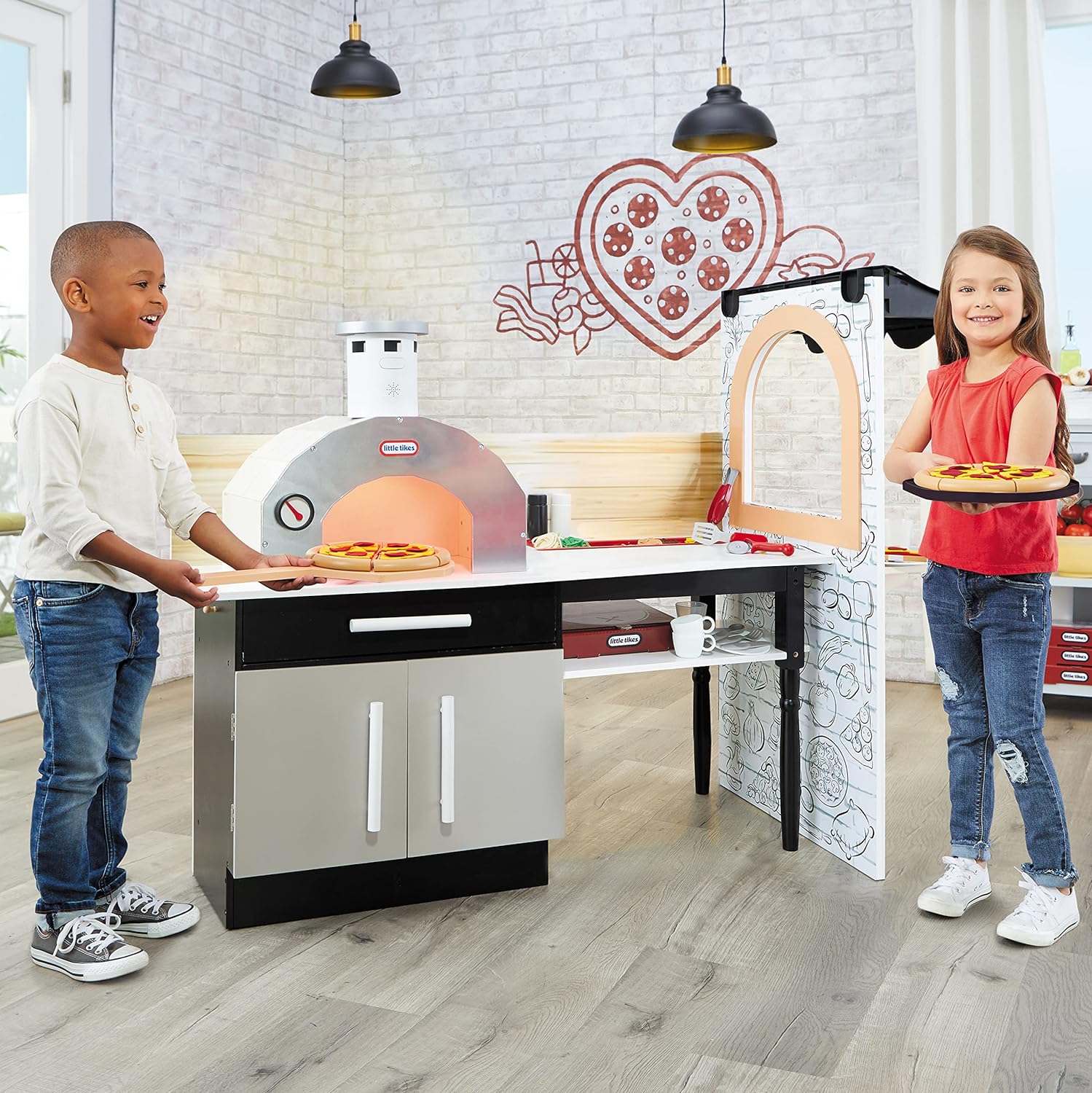 Toys AND Games Little Tikes Real Wood Pizza Restaurant Wooden Play Kitchen Cook and Serve with Realistic Lights Sounds and Dual-Sided Play, 20+ Accessories Set, Gift for Kids, Large Toy for Girls & Boys Ages 3+ - Image 6