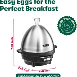 Alternative view of BELLA Rapid Electric Egg Cooker and Omelet Maker with Auto Shut Off, for Easy to Peel, Poached Eggs, Soft, Medium and Hard-Boiled Eggs, 7 Egg Capacity Tray, Single Tier, Black & Steel
