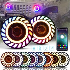 Alternative view of SUNPIE 7 inch Upgraded Stylish Colorful Rotating RGBW Halo Projector LED Headlights for J eep Wrangler IP67 Waterproof APP Control Custom Colors, Voice Mode for 2007-2018 JK/JKU,1997-2006 TJ/TJU