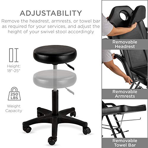 Best Choice Products 71in 3-Section Multipurpose Massage Bed, Spa & Salon Facial, Tattoo Chair w/Hydraulic Stool, Removable Headrest, Facial Cradle, Towel Hanger – Black - Image 5