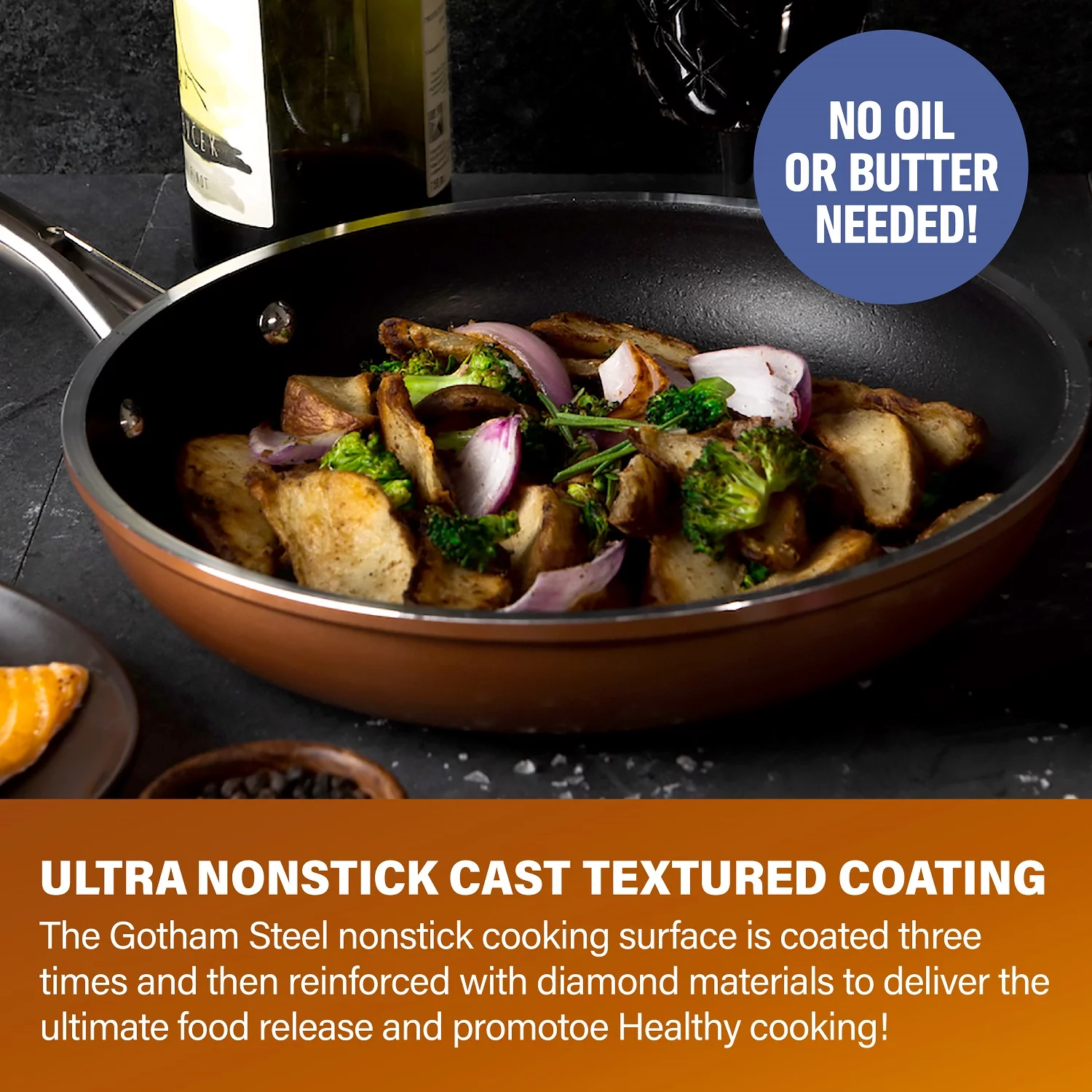 Gotham Steel Diamond 3-Piece Copper Cast Frying Pan Set, Nonstick Cookware - Image 5