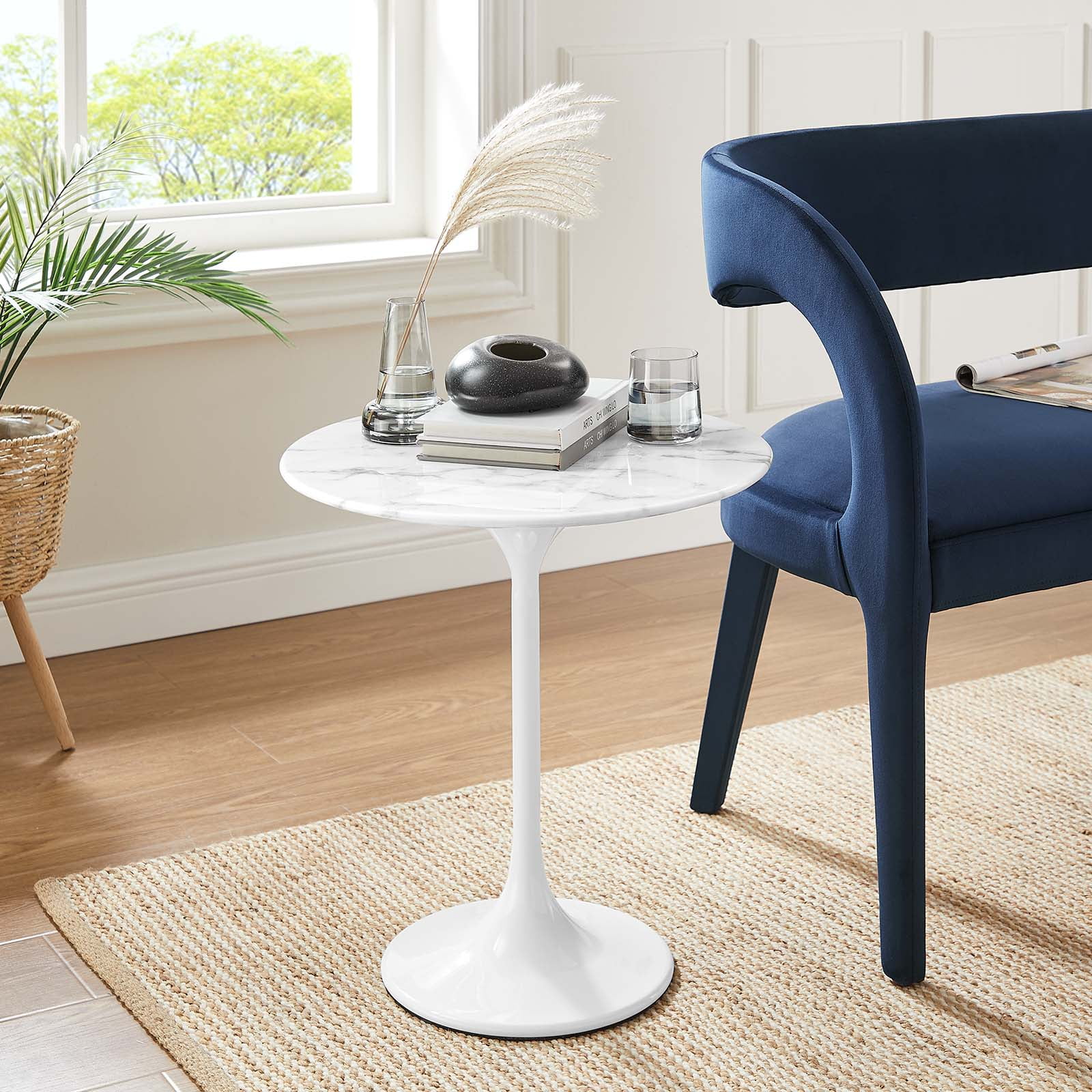 Modway Lippa 20 Round Artificial Marble Side Table in White White