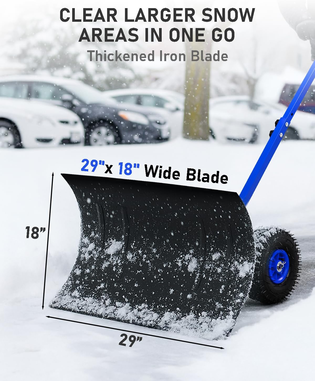 Outvita Snow Shovel with Wheels, 29 Wide 18 Long Snow Plow Shovel Angle & Height Adjustable Padded Handle Efficient Snow Clean Tool for Driveway or Pavement (Yellow) - Image 22