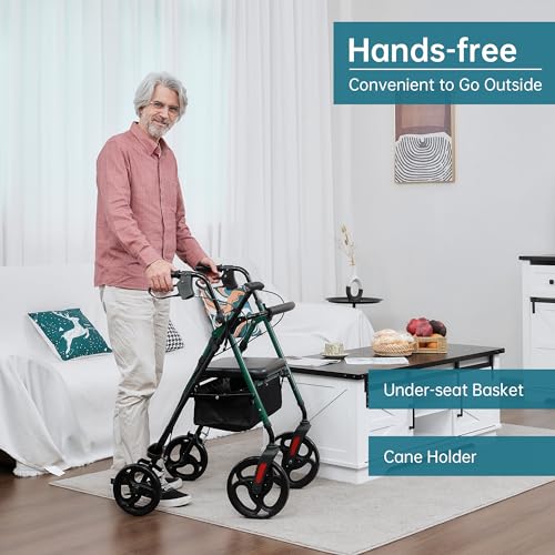 ELENKER Rollator Walker with 10?? Wheels, Sponge Padded Seat and Backrest, Fully Adjustment Frame for Seniors, Green - Image 2