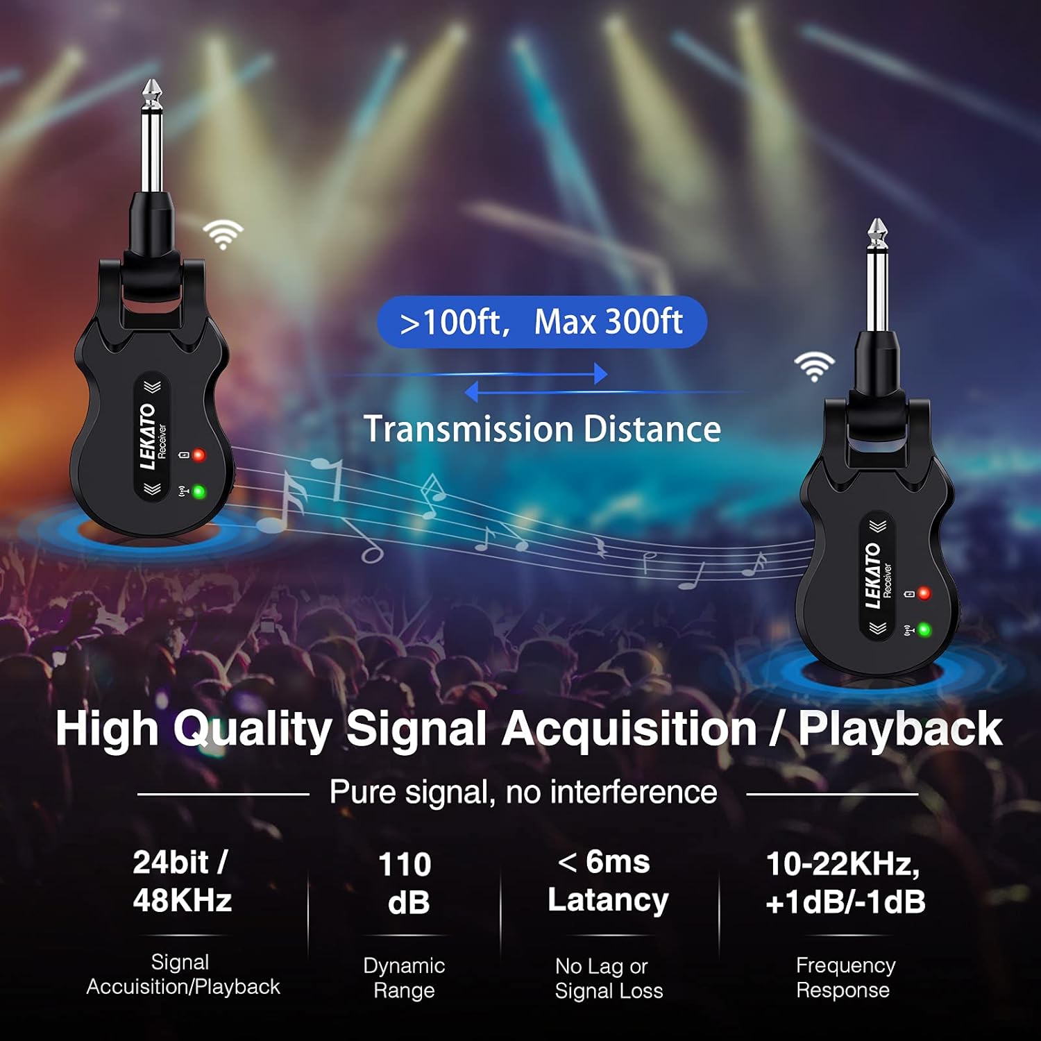 LEKATO 5.8Ghz Wireless Guitar System 4 Channels Audio Digital Guitar Transmitter Receiver 300 Feet Transmission Range - Image 5