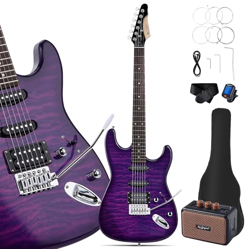 Leo Jaymz 39 Full Size ST Style Electric Guitar Starter Kit with SSH Pickup, 5W Portable Amp, Tuner, Gig Bag, Strap & Accessories (Violet Ocean) - Image 18