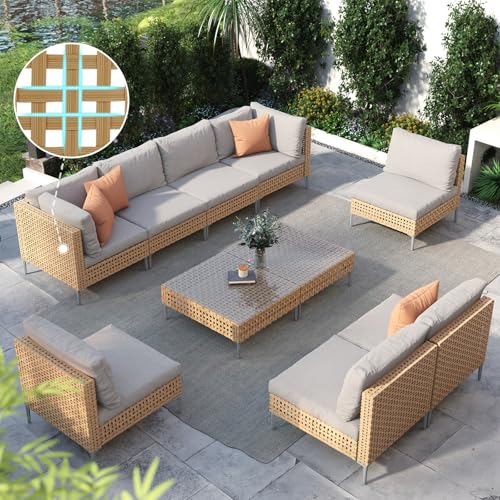 Grand patio 7-Piece Wicker Patio Furniture Set, Boho Outdoor Conversation Set Sectional Sofa with Water Resistant Thick Cushions and Coffee Table, Cream - Image 27