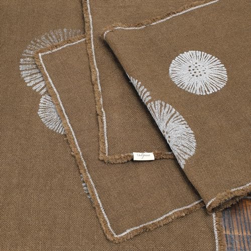 Cheyenne Burlap Linen Table Runner ?C Hand Printed ?C 100% Linen ?CFringed Edge- Prewashed, Pre-shrunk, and Machine Washable ?C Chocolate Brown (14X36, White Dandelion) - Image 3