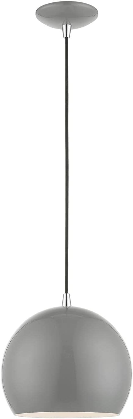 Livex Lighting Piedmont – 1 Light Globe Pendant in Industrial Style-15 Inches Tall and 10 Inches Wide-Shiny Light Gray/Polished Chrome