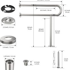 Alternative view of Toilet Support Rail 31.3X 31.5 Inch, Munzong Anti-Slip Satin Brushed Nickel Handicap Grab Bar for Bathroom, Stainless Steel Knurled Safety handrails with Leg for Elderly Disabled Pregnant-1.25??Tube