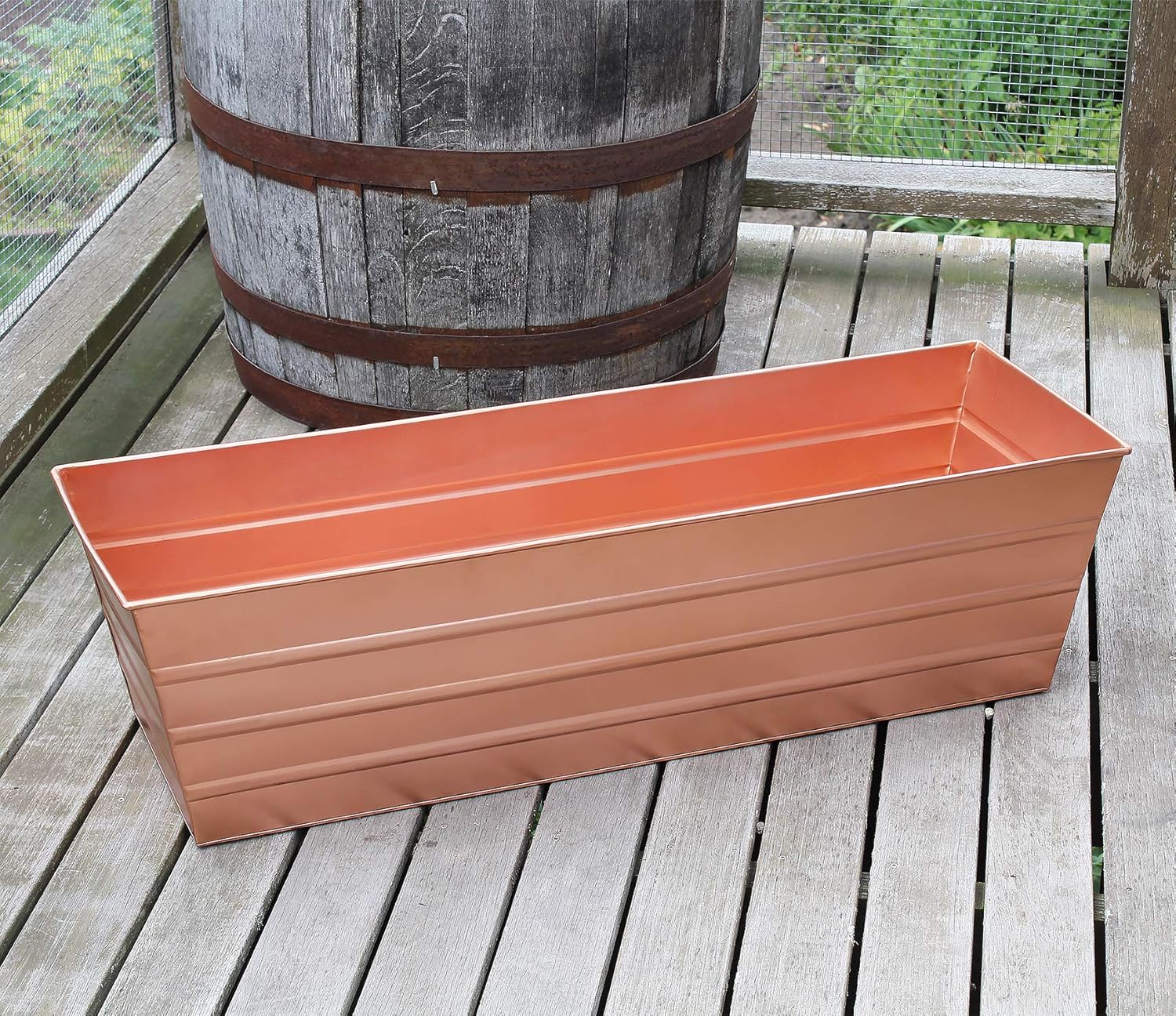 ACHLA DESIGNS Copper Plated Large Flower Box with Black Railing Clamp Brackets, 35.5 Window Box Planter - Image 4