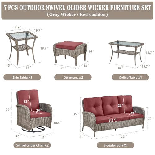 Patio Wicker Chairs Swivel Rocker – Outdoor Swivel Rocking Chairs Set of 2 with Rattan Side Table, Patio Swivel Glider Chair 3 Piece Patio Furniture Sets for Deck Porch Pool Brown/Blue - Image 48