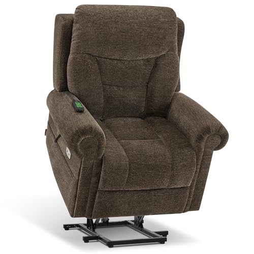 MCombo Triple Motor Power Lift Recliner Chair with Massage and Lumbar&seat Heating, Rolled Arms, Adjustable Headrest for Elderly People, Fabric 7888 (Coffee, Medium) - Image 3