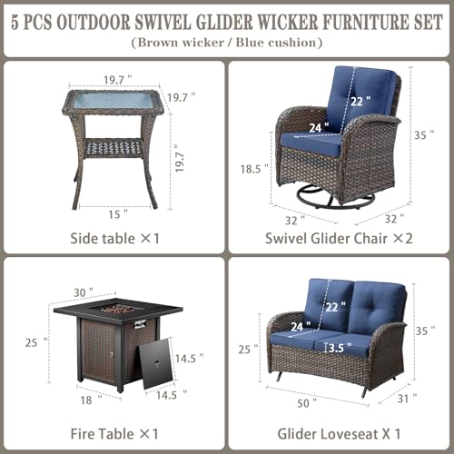 Patio Wicker Chairs Swivel Rocker – Outdoor Swivel Rocking Chairs Set of 2 with Rattan Side Table, Patio Swivel Glider Chair 3 Piece Patio Furniture Sets for Deck Porch Pool Brown/Blue - Image 136