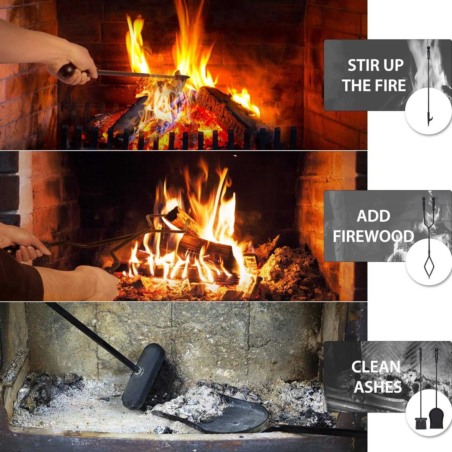 Parts & Accessories 5-Piece Fireplace Tools Set, 32 Inch Wrought Iron Fireplace Accessories Includes Fire Poker, Shovel, Brush, Tong, and Stand, Easy to Assemble - Image 6