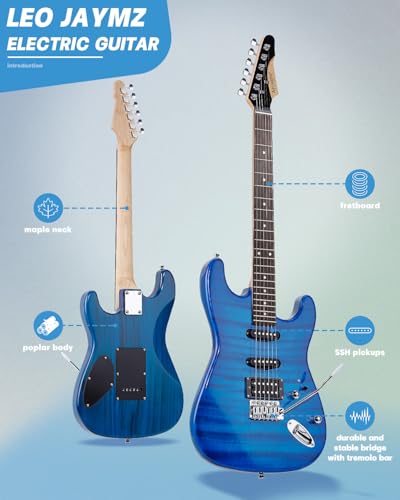 Leo Jaymz 39 Full Size ST Style Electric Guitar Starter Kit with SSH Pickup, 5W Portable Amp, Tuner, Gig Bag, Strap & Accessories (Violet Ocean) - Image 88