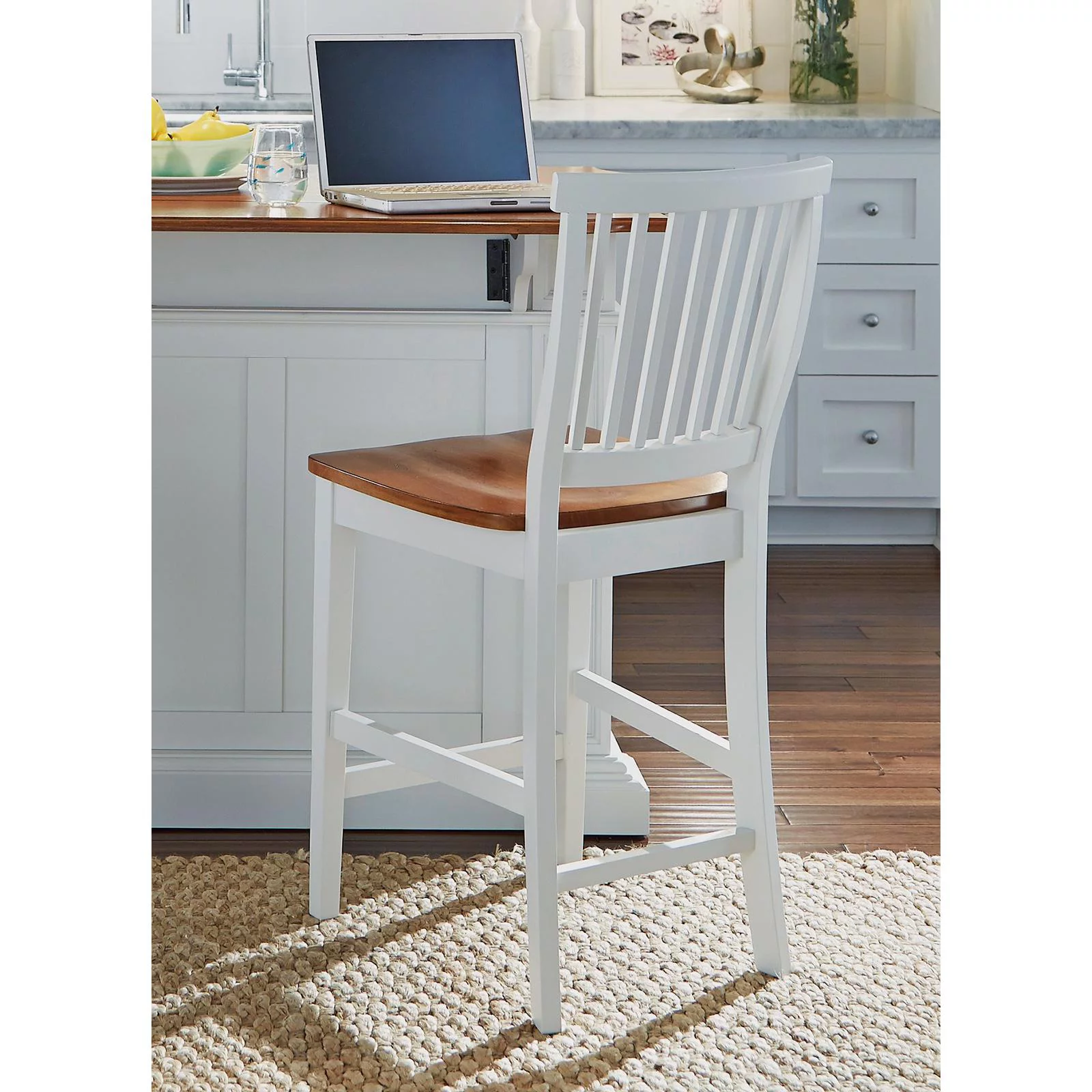 Homestyles Americana Traditional Wood Counter Stool in Antique White and Oak - Image 9
