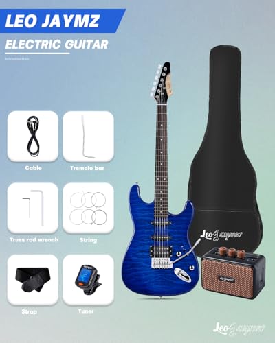Leo Jaymz 39 Full Size ST Style Electric Guitar Starter Kit with SSH Pickup, 5W Portable Amp, Tuner, Gig Bag, Strap & Accessories (Violet Ocean) - Image 35