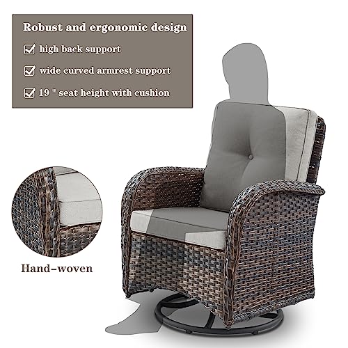 Patio Wicker Chairs Swivel Rocker – Outdoor Swivel Rocking Chairs Set of 2 with Rattan Side Table, Patio Swivel Glider Chair 3 Piece Patio Furniture Sets for Deck Porch Pool Brown/Blue - Image 115