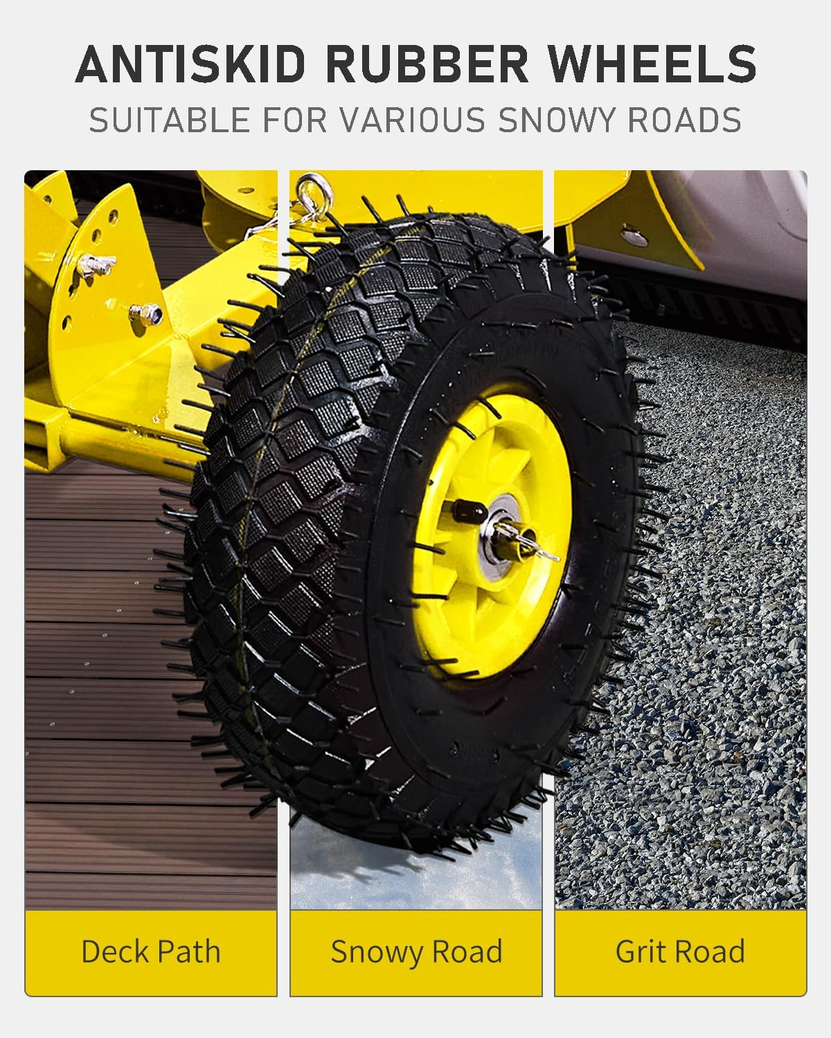 Outvita Snow Shovel with Wheels, 29 Wide 18 Long Snow Plow Shovel Angle & Height Adjustable Padded Handle Efficient Snow Clean Tool for Driveway or Pavement (Yellow) - Image 15