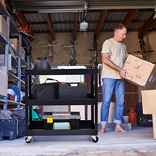Goplus 3-Tier Utility Cart, Heavy Duty Commercial Service Tool Cart w/Lockable Wheels, 330lbs Load Capacity, Ergonomic Handle, Rolling Mechanic Tool Cart Storage Organizer for Warehouse Garage Black - Image 2