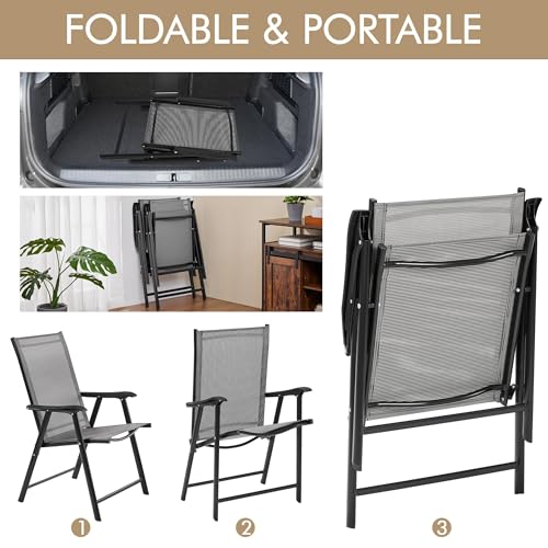 Yaheetech Patio Dining Chairs Set of 4 with Armrests, Outdoor Folding Chairs with Metal Frame and Backrest for Lawn, Garden, Yard and Poolside, Black - Image 25