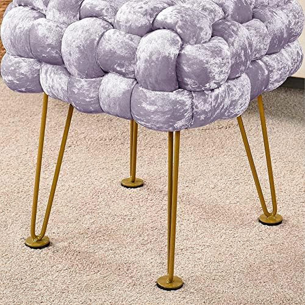 Retro Green Soft Upholstered Ottoman Entryway Bench Seat 16x16x16 Sturdy Accent Coffee Table for Living Room Make Up Vanity Fluffy Shoe Stool with Golden Legs for Bedroom C - Image 7
