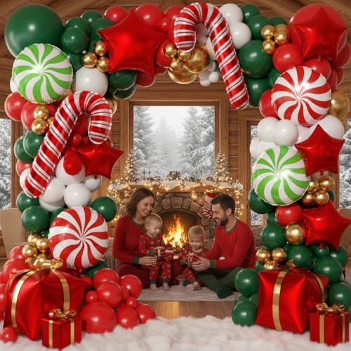 165Pcs Christmas Balloon Arch Garland Kit with Xmas Red White Green Gold Latex Balloons Gift Box Candy Cane Star Foil Balloons Arch Kit for Christmas New Year Party Birthday Party Decorations - Image 20