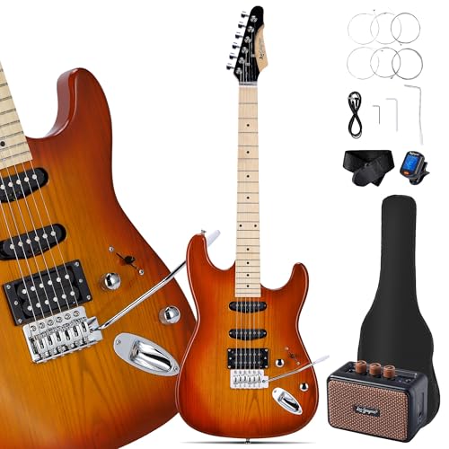 Leo Jaymz 39 Full Size ST Style Electric Guitar Starter Kit with SSH Pickup, 5W Portable Amp, Tuner, Gig Bag, Strap & Accessories (Violet Ocean)