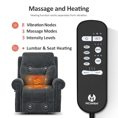 MCombo Triple Motor Power Lift Recliner Chair with Massage and Lumbar&seat Heating, Rolled Arms, Adjustable Headrest for Elderly People, Fabric 7888 (Coffee, Medium) - Image 39