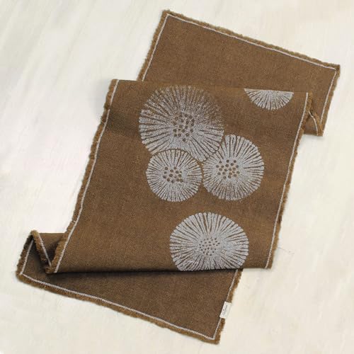 Cheyenne Burlap Linen Table Runner ?C Hand Printed ?C 100% Linen ?CFringed Edge- Prewashed, Pre-shrunk, and Machine Washable ?C Chocolate Brown (14X36, White Dandelion) - Image 2